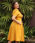 Vneck Side Pockets Elegant Mustard Dress